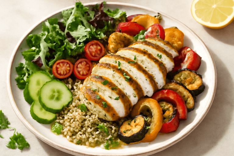 Herbed Grilled Chicken Salad with Quinoa & Roasted Vegetables