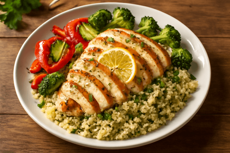 Grilled Lemon Herb Chicken with Quinoa & Roasted Veggies