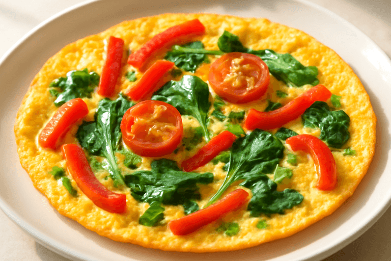 Herzhaftes Omelett mit Paprika und Spinat