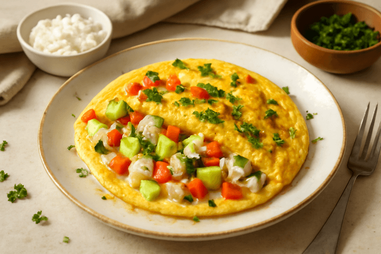 Omletă sățioasă cu legume și brânză slabă