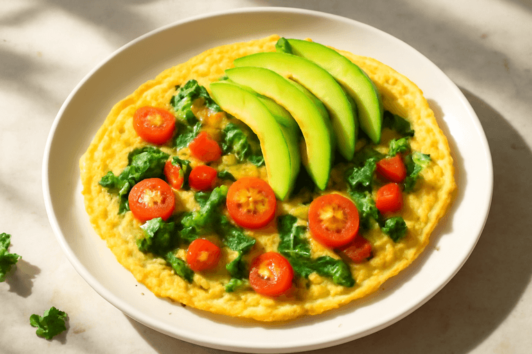 Protein-Powered Veggie Omelet with Sliced Avocado