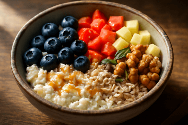 Proteinrik klassisk frokostskål med cottage cheese og bær