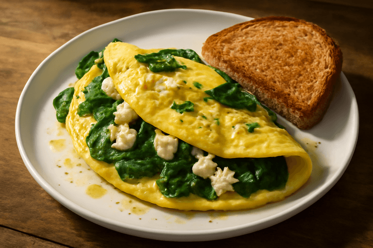 Omletă clasică cu spanac și brânză feta