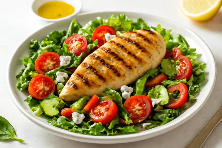 Salată clasică cu pui la grătar și legume proaspete