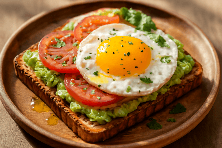 Desayuno clásico energizante: Tostadas integrales con aguacate y huevo