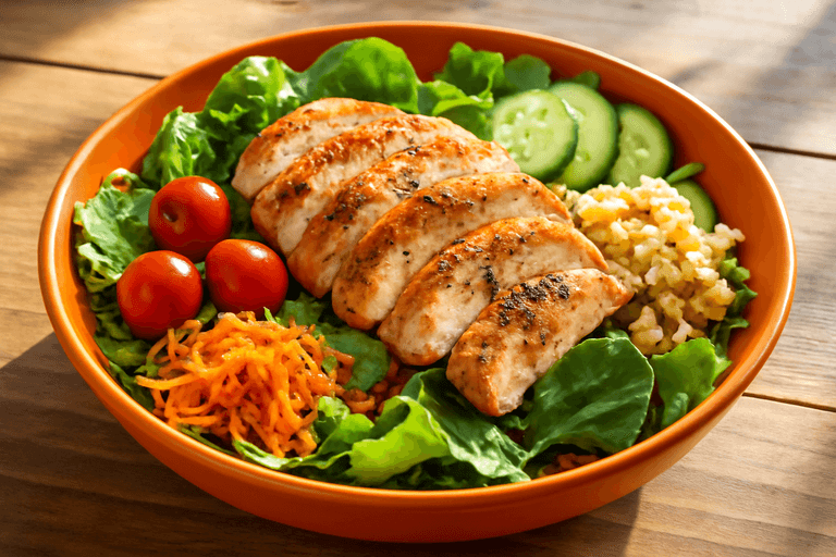 Ensalada clásica de pollo a la plancha con vinagreta ligera