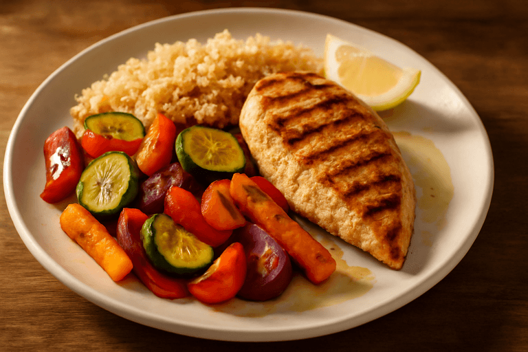 Pollo a la Parrilla con Verduras Asadas y Quinoa