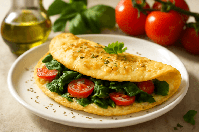 Omelette ligero de espinacas y tomate