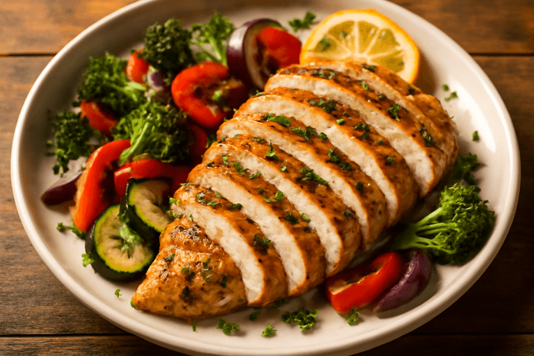 Grilled Lemon Herb Chicken with Roasted Veggies