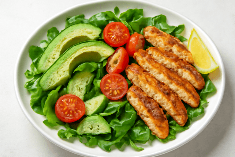 Sałatka z pieczonym kurczakiem, awokado i mieszanką zielonych warzyw