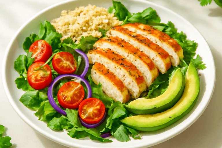 Färgstark kycklingsallad med quinoa och avokado
