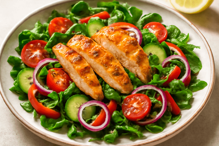 Salată clasică de pui la grătar cu legume proaspete