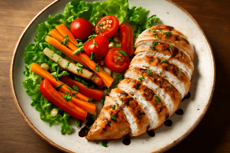 Piept de pui la grătar cu salată crocantă de legume