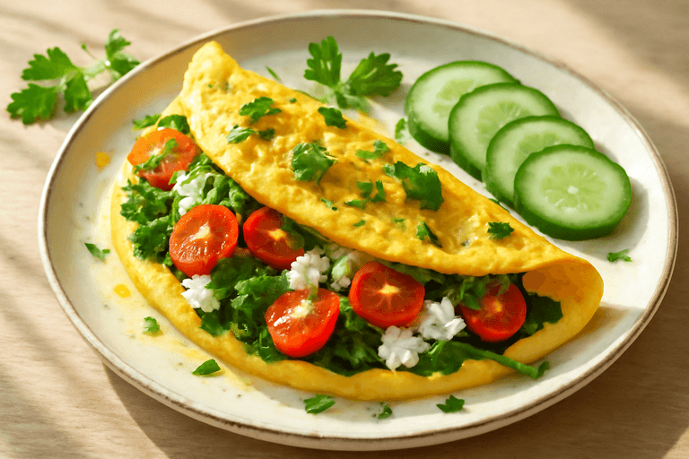 Proteinrik Omelett med Spinat og Tomat