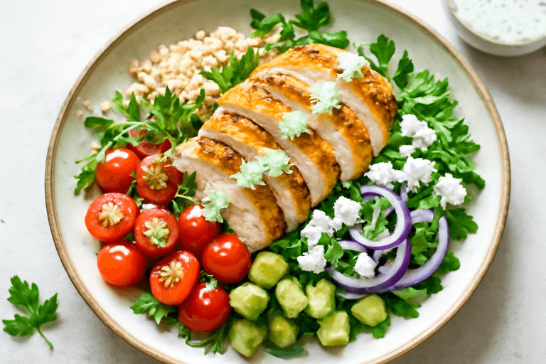 Fargerik Kyllingsalat med Fullkorn og Urtedressing