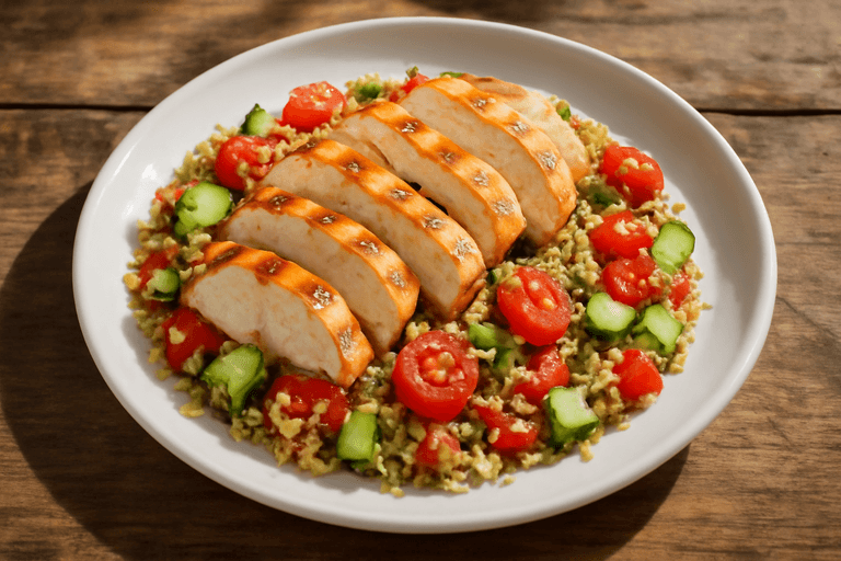 Κοτόπουλο στη Σχάρα με Κινόα και Σαλάτα Λαχανικών