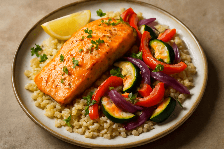 Salmón al Horno con Verduras Asadas y Quinoa