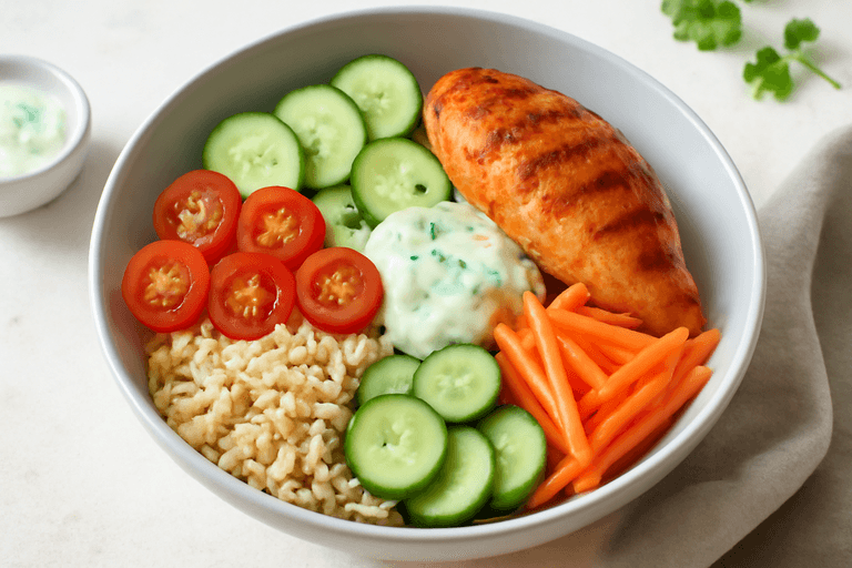 Leichter Hähnchen-Gemüse-Bowl