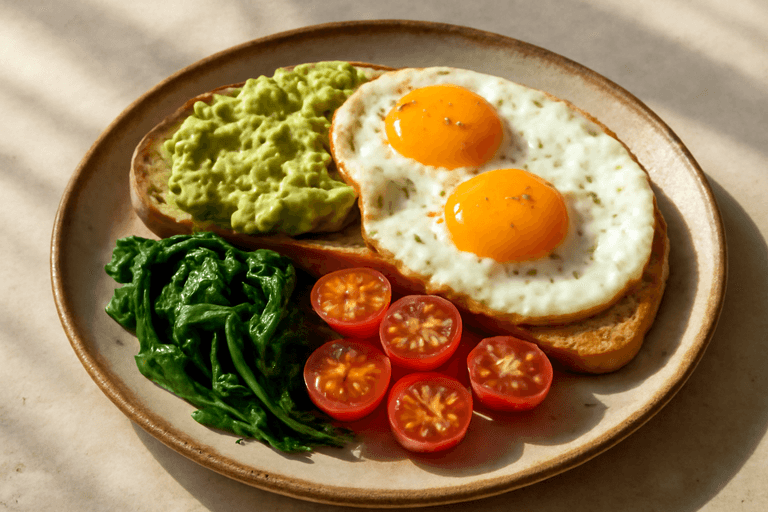 Mic dejun clasic energizant cu ouă, avocado și roșii