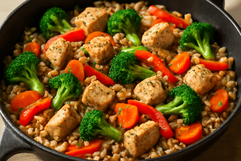 Proteinreiches Hähnchen-Gemüse-Pfannengericht