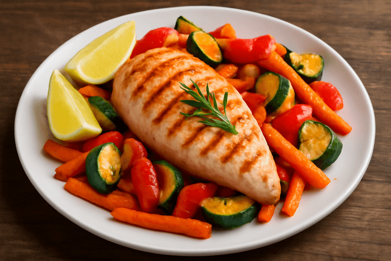 Pechuga de Pollo a la Parrilla con Verduras Asadas