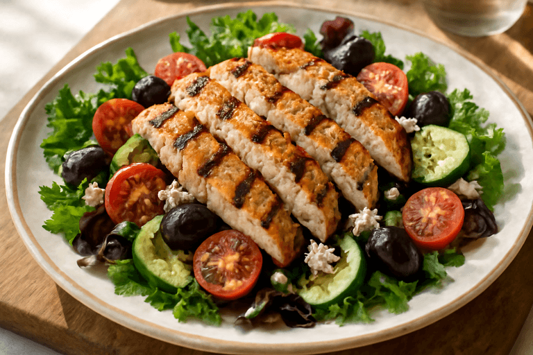 Pollo a la Parrilla con Ensalada Mediterránea Refrescante