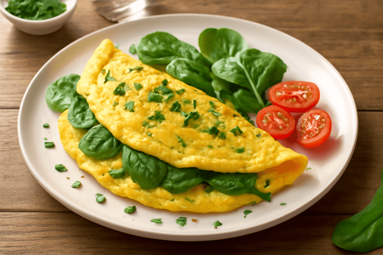 Proteinreicher Kräuteromelett mit Tomaten und Spinat
