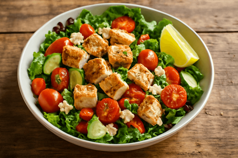 Salată hrănitoare de pui cu legume mediteraneene