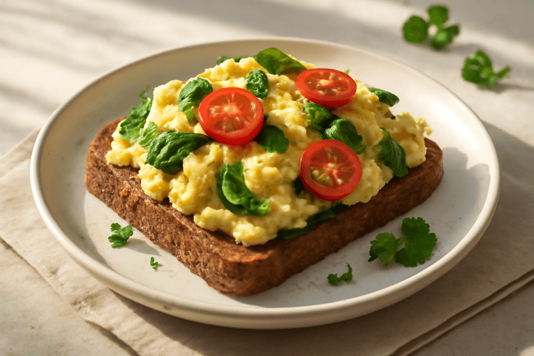 Lett Eggerøre med Spinat og Tomat