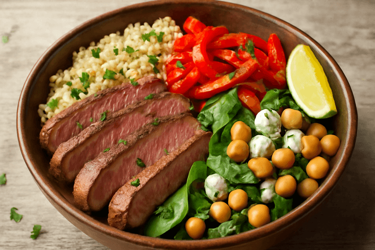 Proteinreiches Rindfleisch-Quinoa-Bowl