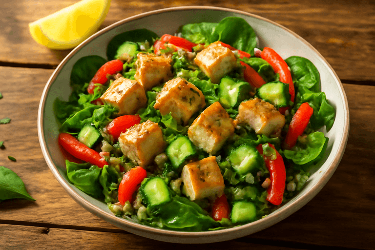 Salată clasică de pui cu quinoa și legume colorate