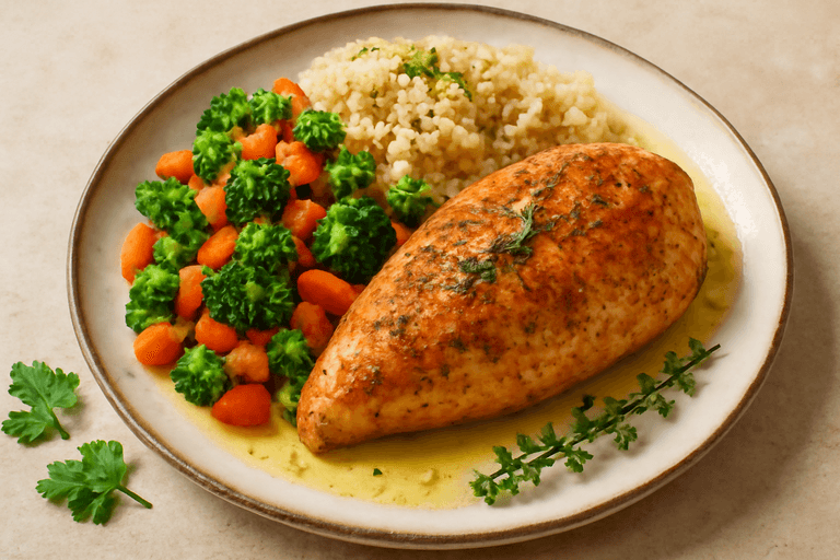 Piept de pui la cuptor cu legume și quinoa