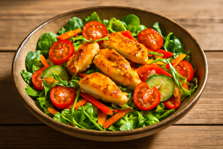 Kolorowa sałatka z kurczakiem i warzywami