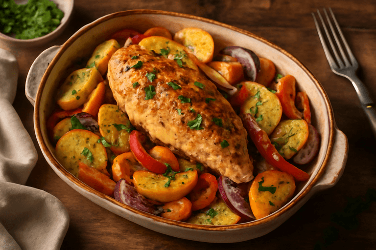 Domowy Kurczak Pieczony z Warzywami i Ziemniakami