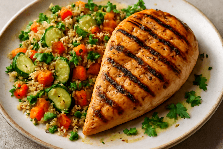Frango Grelhado com Quinoa Colorida e Legumes