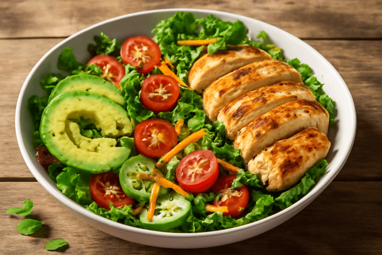 Salată clasică cu piept de pui, avocado și legume proaspete