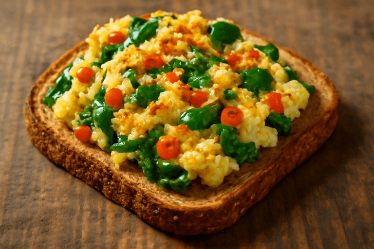 Jajecznica z warzywami na pełnoziarnistym toście
