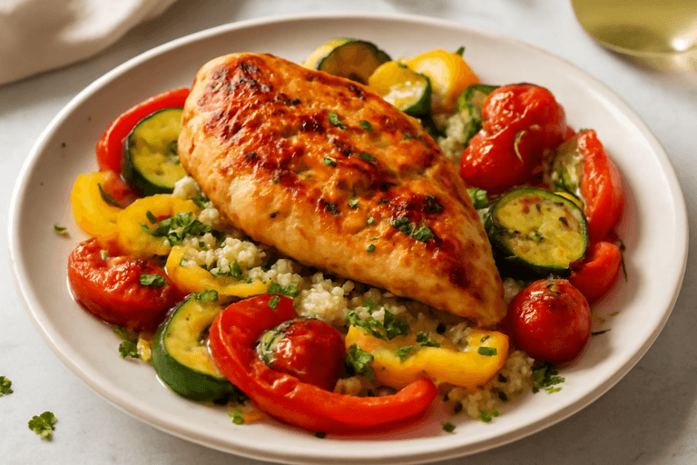 Куриная грудка с овощами на гриле и киноа
