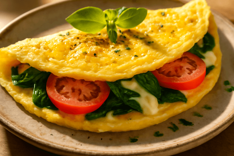 Proteinrik klassisk omelett med tomat och spenat