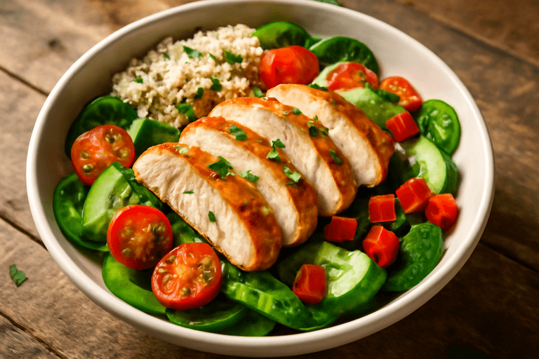 Fräsch kycklingsallad med quinoa och grönsaker
