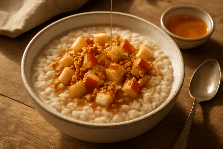 Овсяная каша с яблоком, орехами и корицей