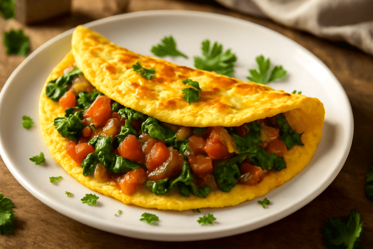 Proteinrik omelett med spenat och tomat