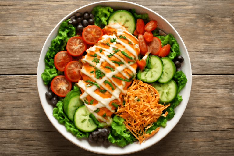 Salată clasică de pui cu legume proaspete și dressing ușor de iaurt