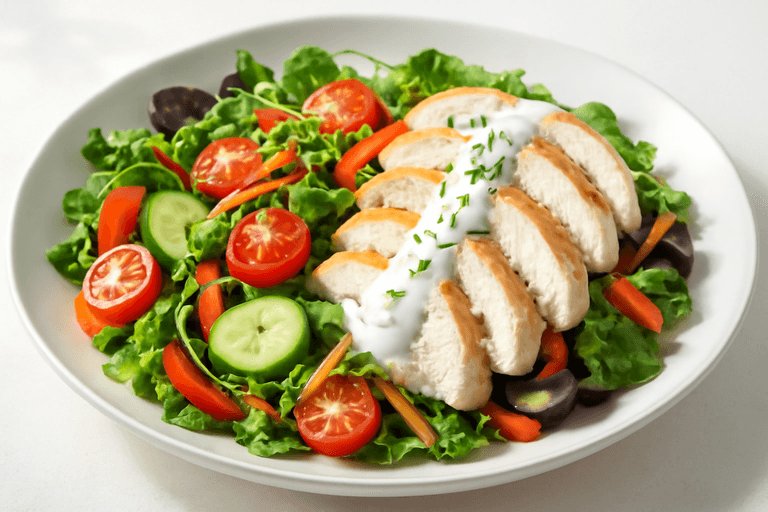 Leichter Hähnchen-Gemüse-Salat mit Joghurt-Dressing