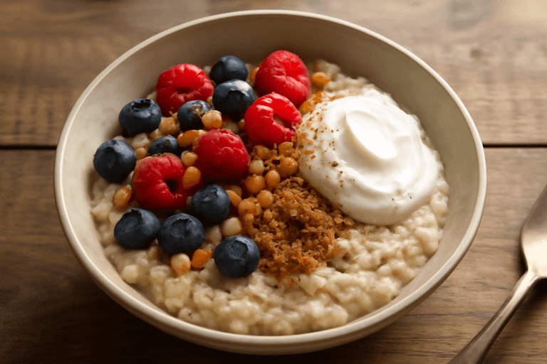 Havregrynsgröt med bär och valnötter