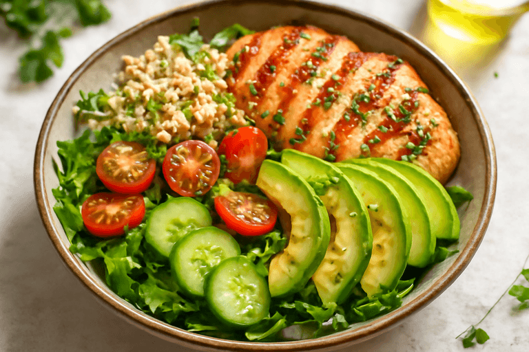 Salade de Poulet Grillé, Quinoa et Légumes Colorés