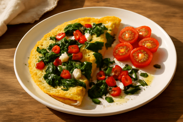 Omletă vegetariană cu spanac și brânză feta
