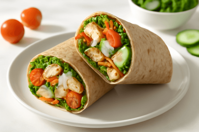 Wrap sănătos cu piept de pui și legume proaspete