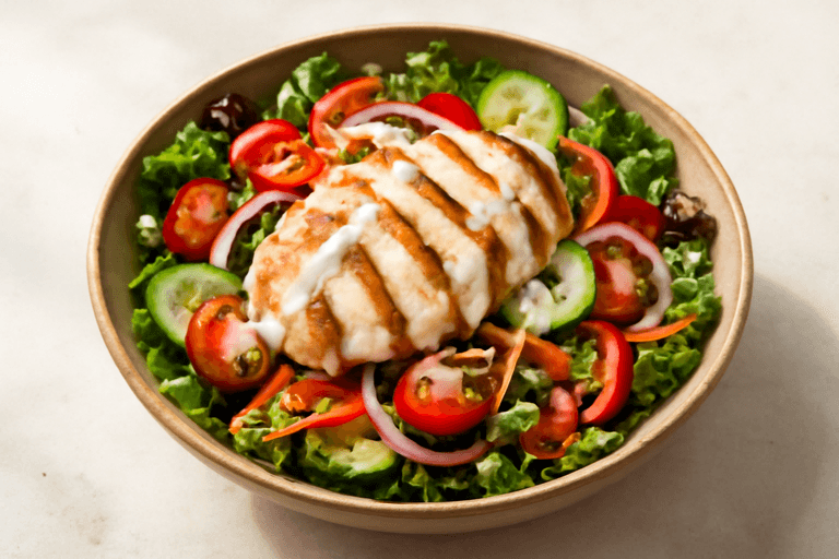 Salată clasică de pui cu legume și dressing ușor de iaurt
