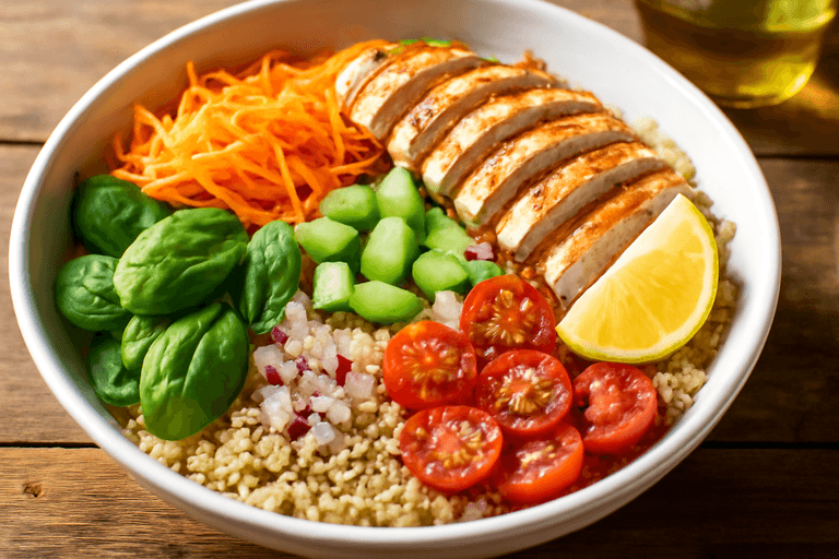 Ensalada de Pollo a la Parrilla con Quinoa y Verduras Frescas